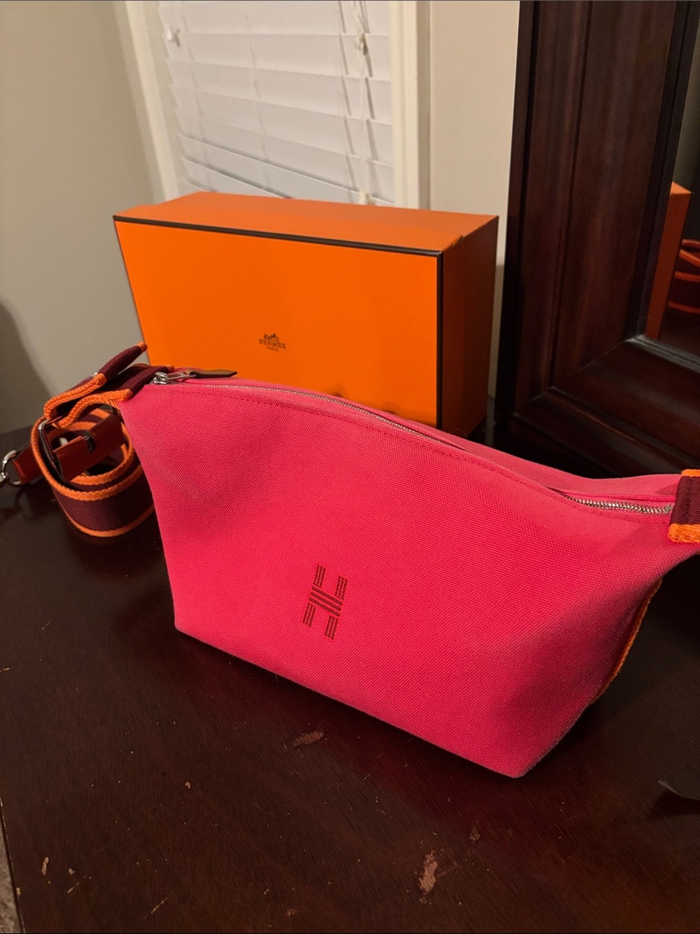 Hermes bride-a-bac bag in hot pink and orange. Small size! Good condition!!